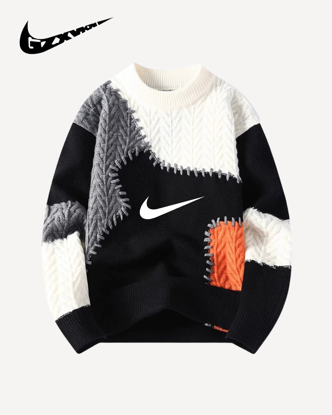 NK – Pull Patchwork à Maille Torsadée Col Rond