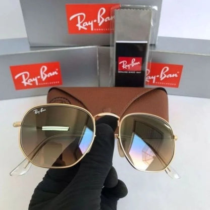 Lunettes de Soleil Hexagonales RB Unisexe avec Protection UV400 + Étui en Cuir Synthétique