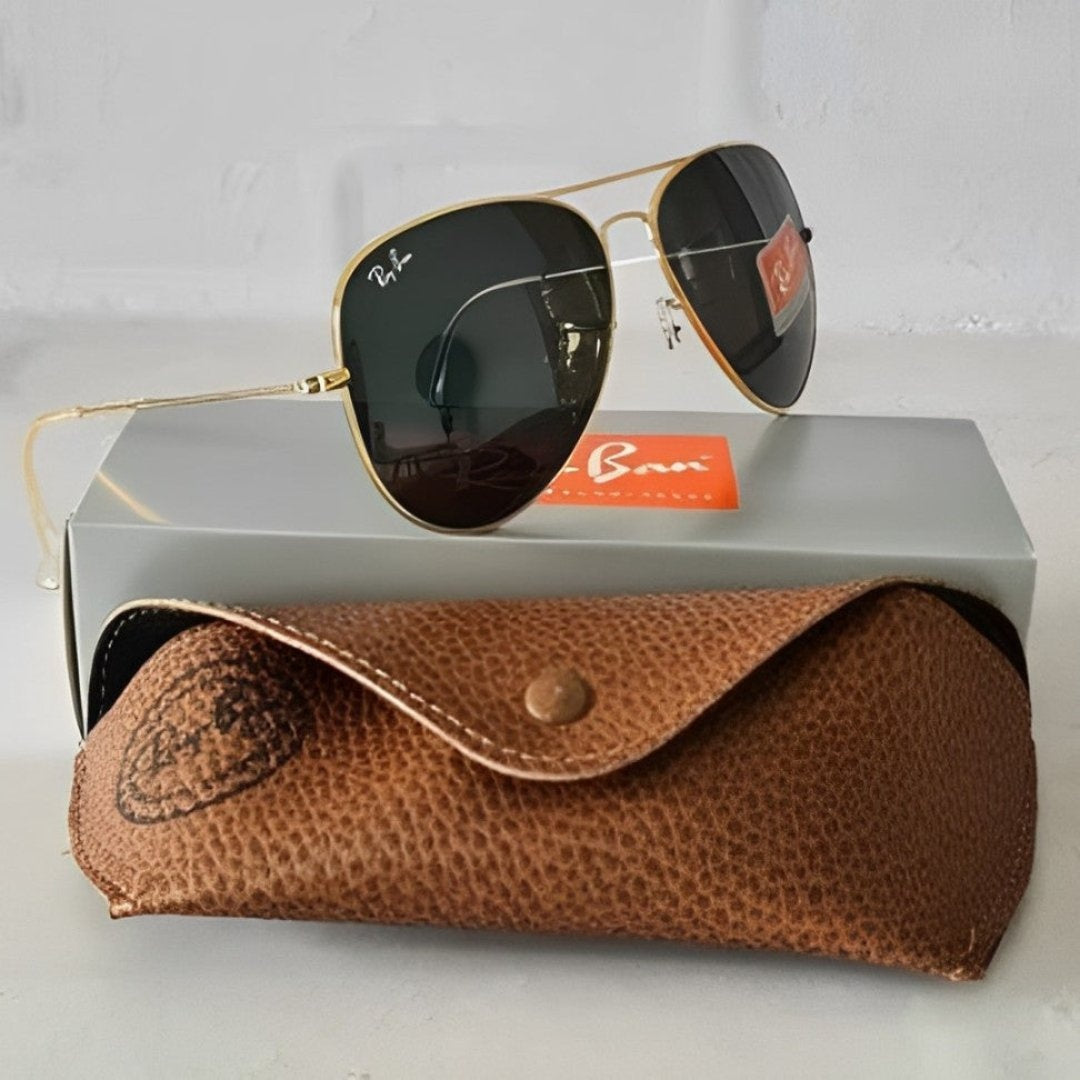 Lunettes de Soleil Aviateur RB en Verres de Cristal (Étui en Cuir Synthétique + Certificat)